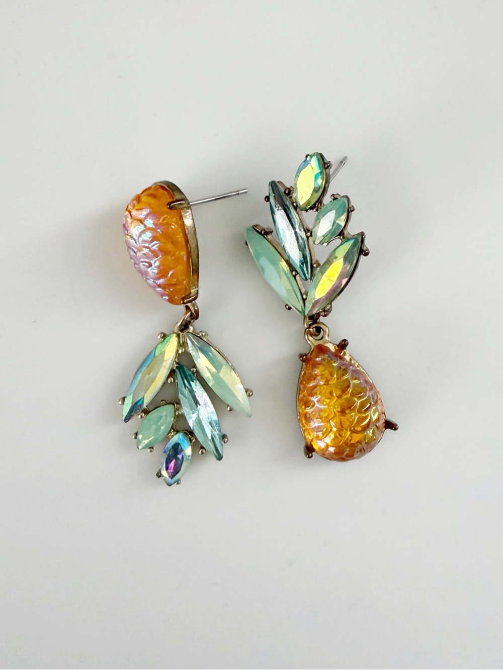 Betsy Johnson Pineapple Mismatched Iridescent Fruit Tropical Dangle Earrings